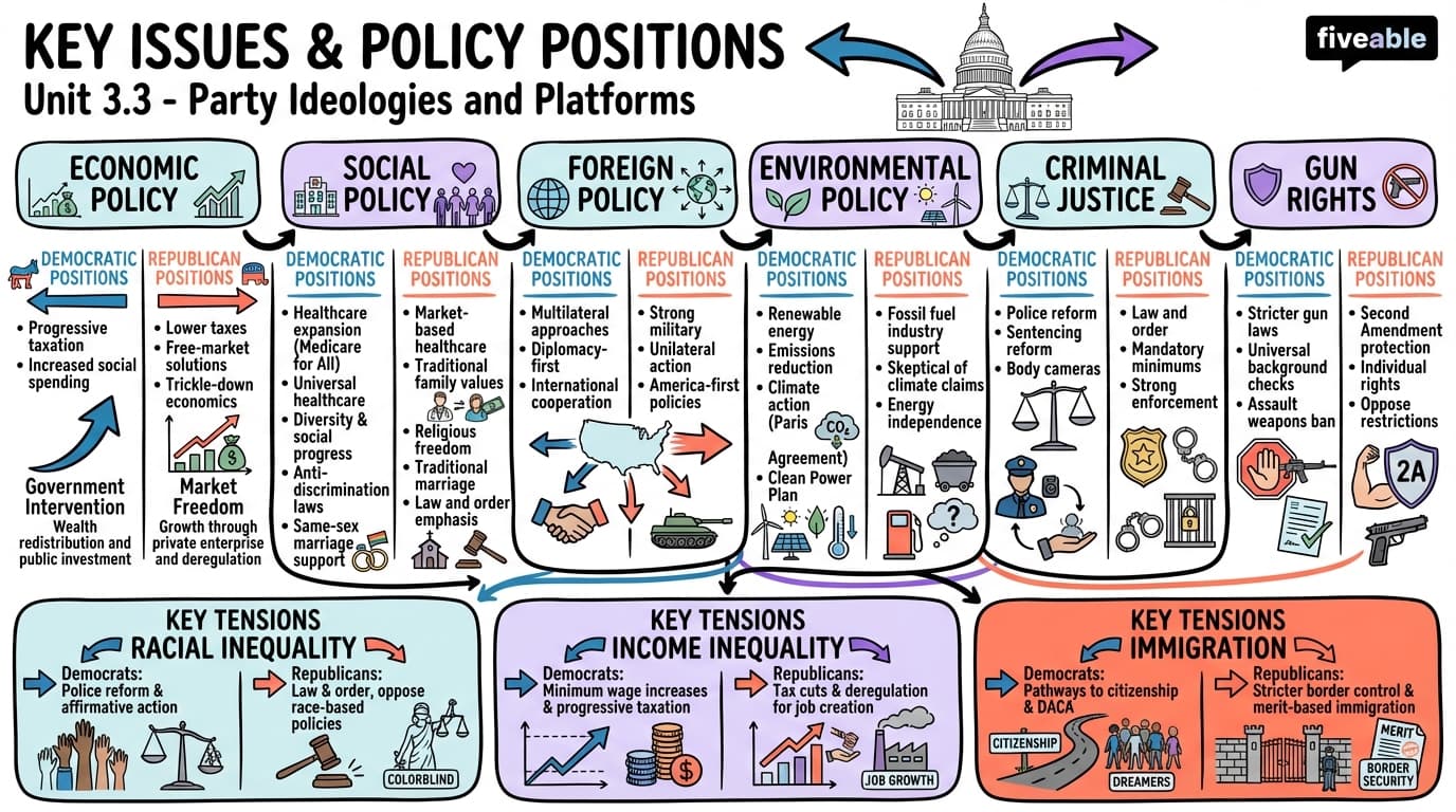 3.3 Key Issues and Policy Positions - United States Political Parties - Unit 3 visual cheatsheet