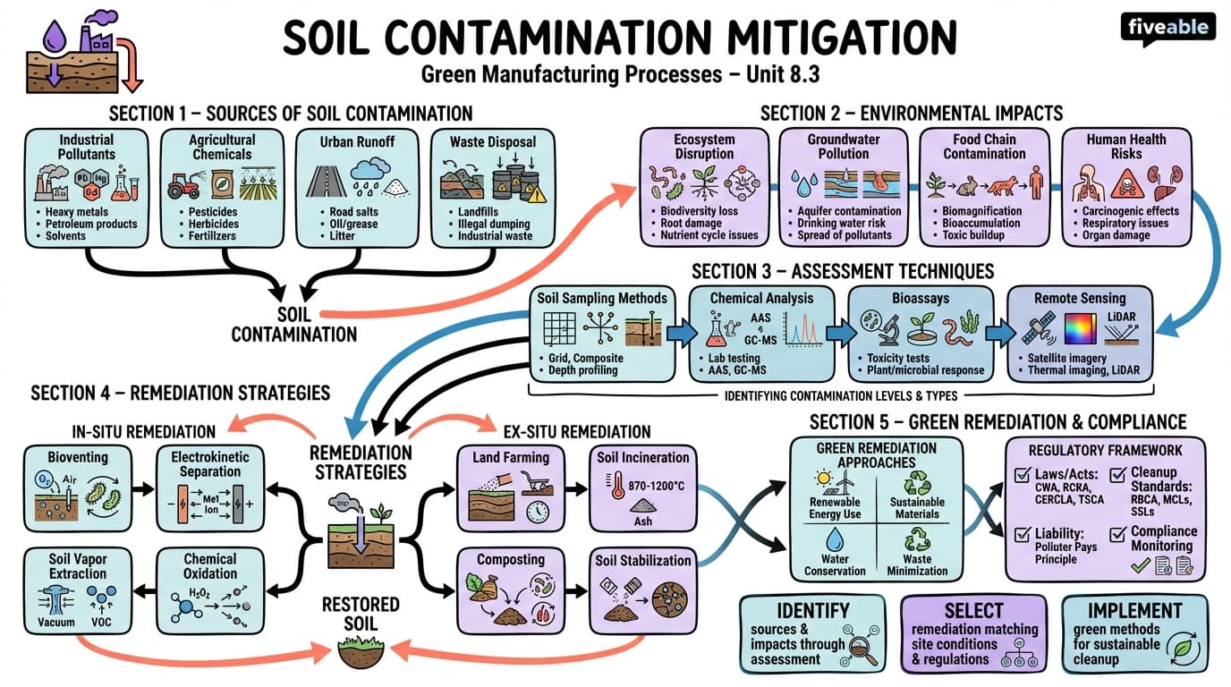 8.3 Soil contamination mitigation - Green Manufacturing Processes - Unit 8 visual cheatsheet