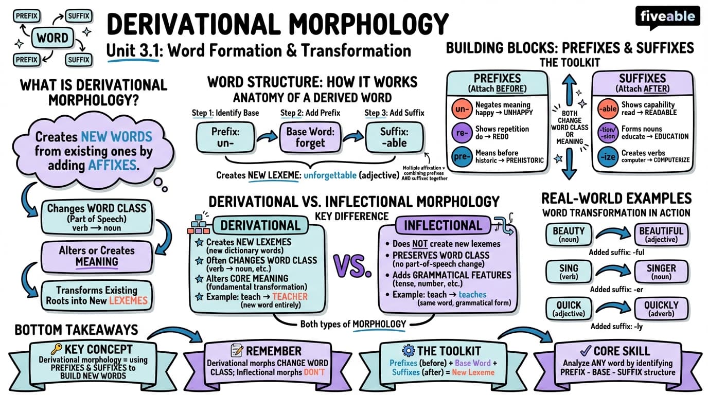 3.1 Derivational morphology and word formation - Intro to English Grammar - Unit 3 visual cheatsheet