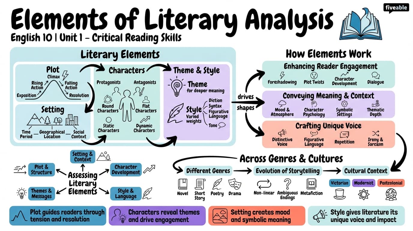 1.1 Elements of Literary Analysis - English 10 - Unit 1 visual cheatsheet