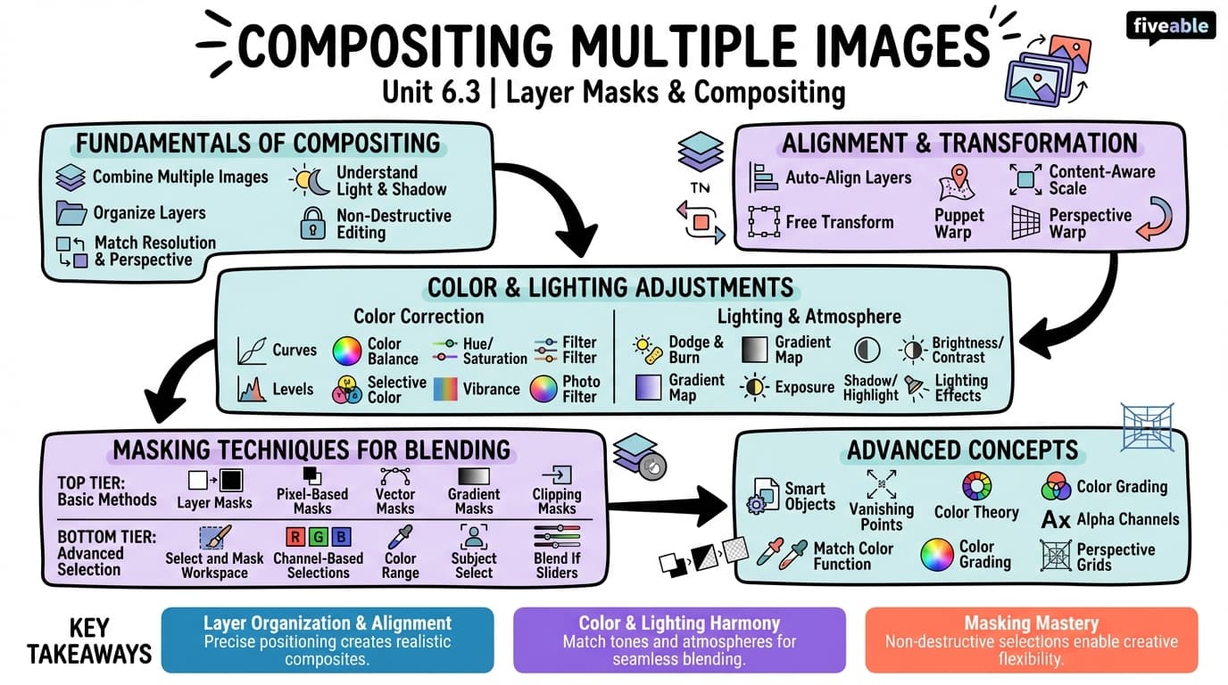 6.3 Compositing Multiple Images - Intro to Photoshop and Illustrator - Unit 6 visual cheatsheet