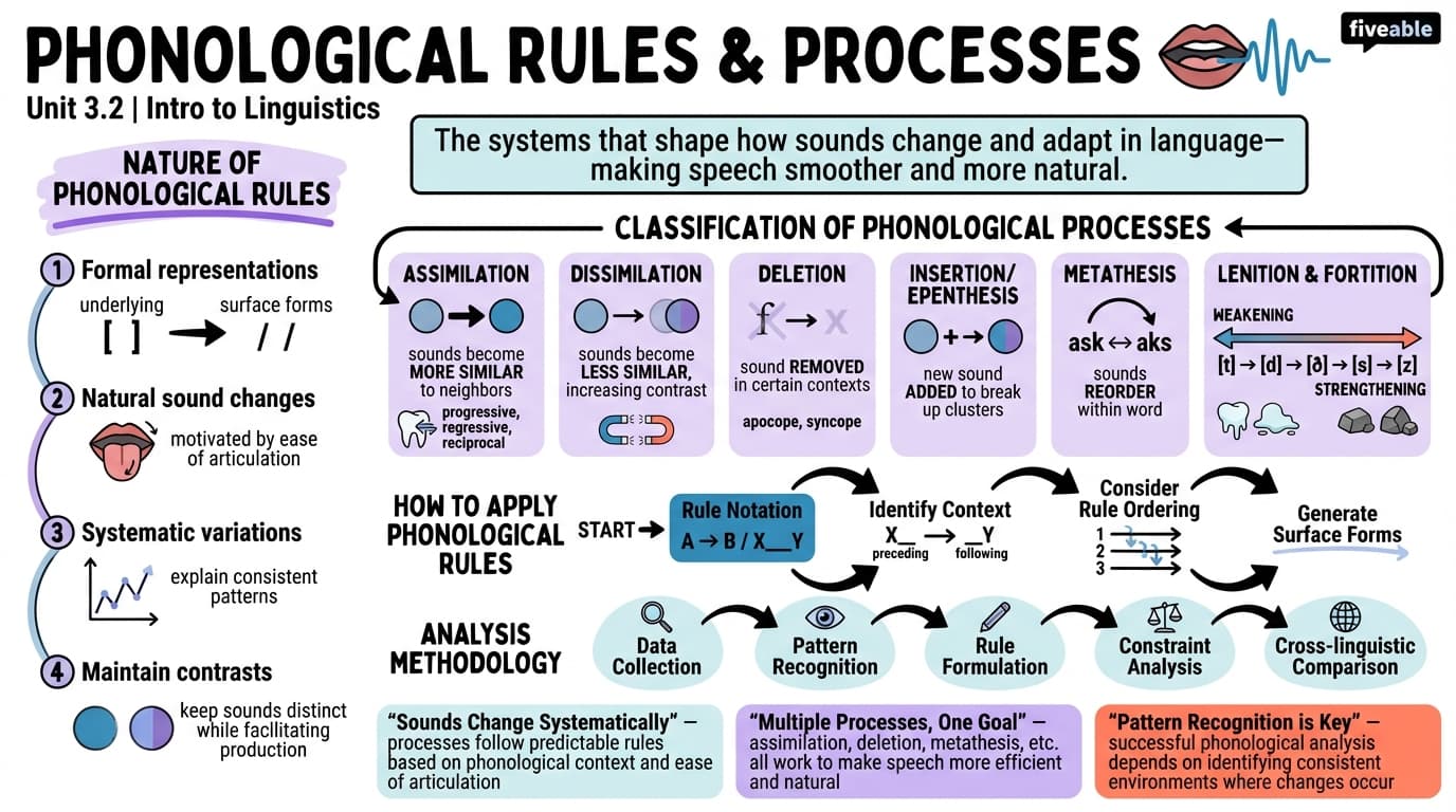 3.2 Phonological rules and processes - Intro to Linguistics - Unit 3 visual cheatsheet