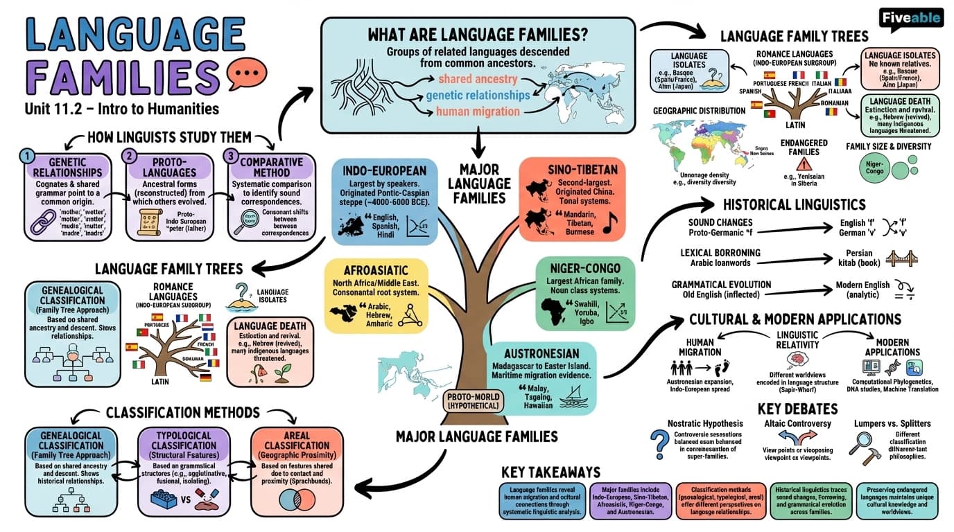 11.2 Language families - Intro to Humanities - Unit 11 visual cheatsheet
