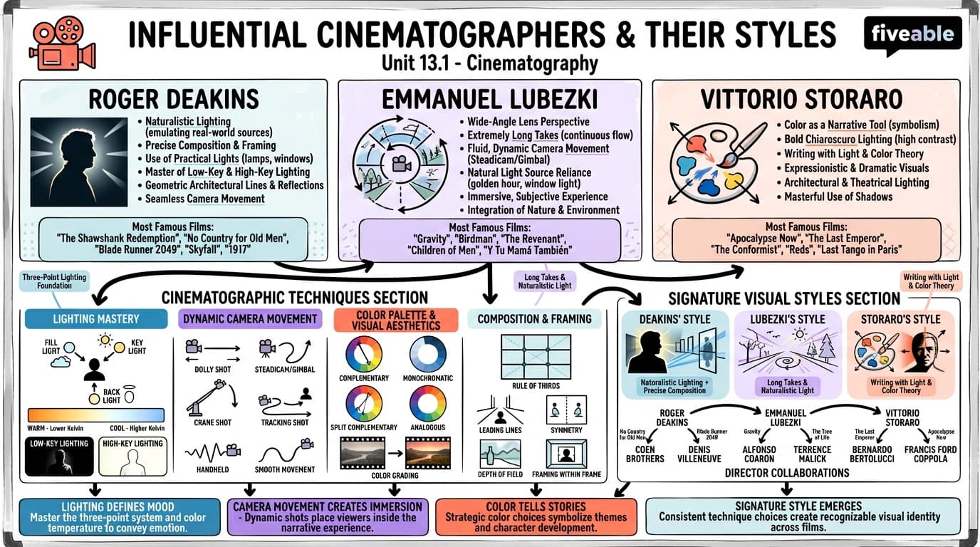 13.1 Studying Influential Cinematographers and Their Styles - Cinematography - Unit 13 visual cheatsheet