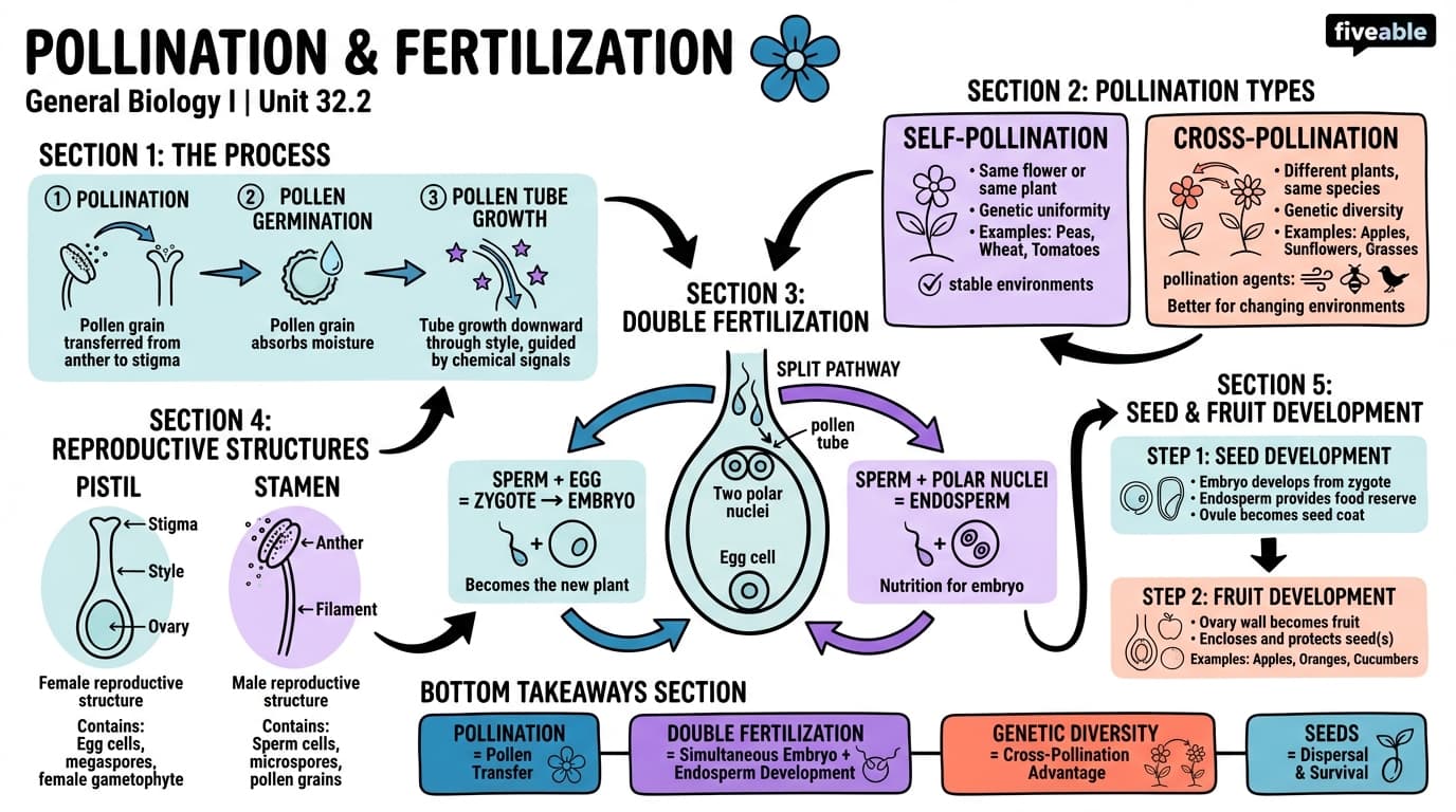 32.2 Pollination and Fertilization - General Biology I - Unit 32 visual cheatsheet