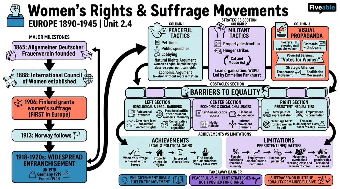 2.4 Women's Rights and Suffrage Movements - European History – 1890 to 1945 - Unit 2 visual cheatsheet