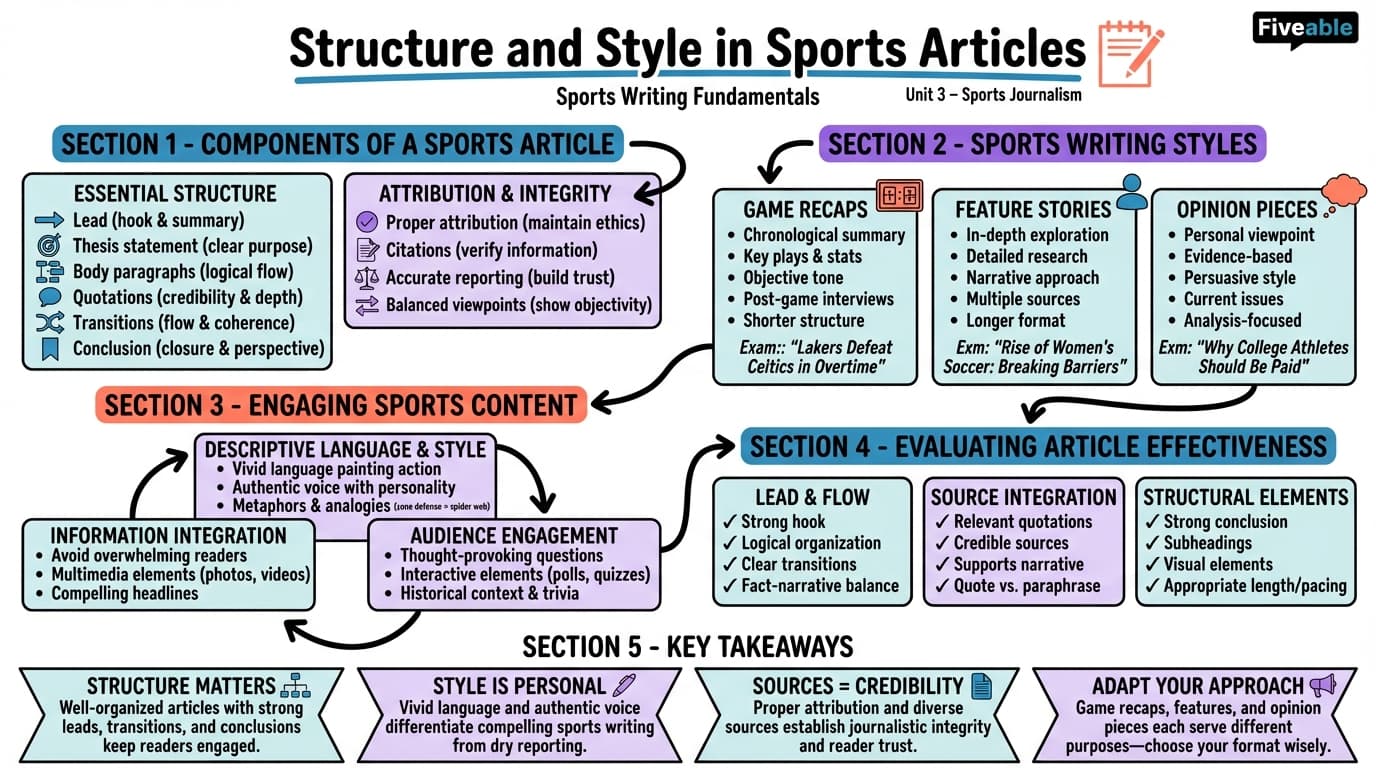 3.1 Structure and Style in Sports Articles - Sports Journalism - Unit 3 visual cheatsheet