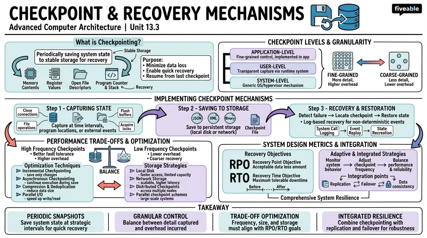 13.3 Checkpoint and Recovery Mechanisms - Advanced Computer Architecture - Unit 13 visual cheatsheet
