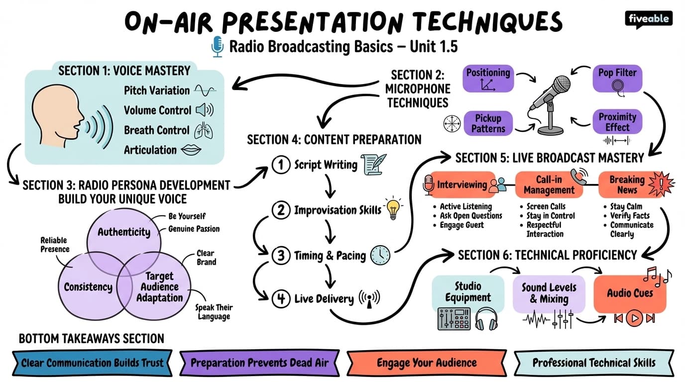 1.5 On-air presentation techniques - Radio Station Management - Unit 1 visual cheatsheet