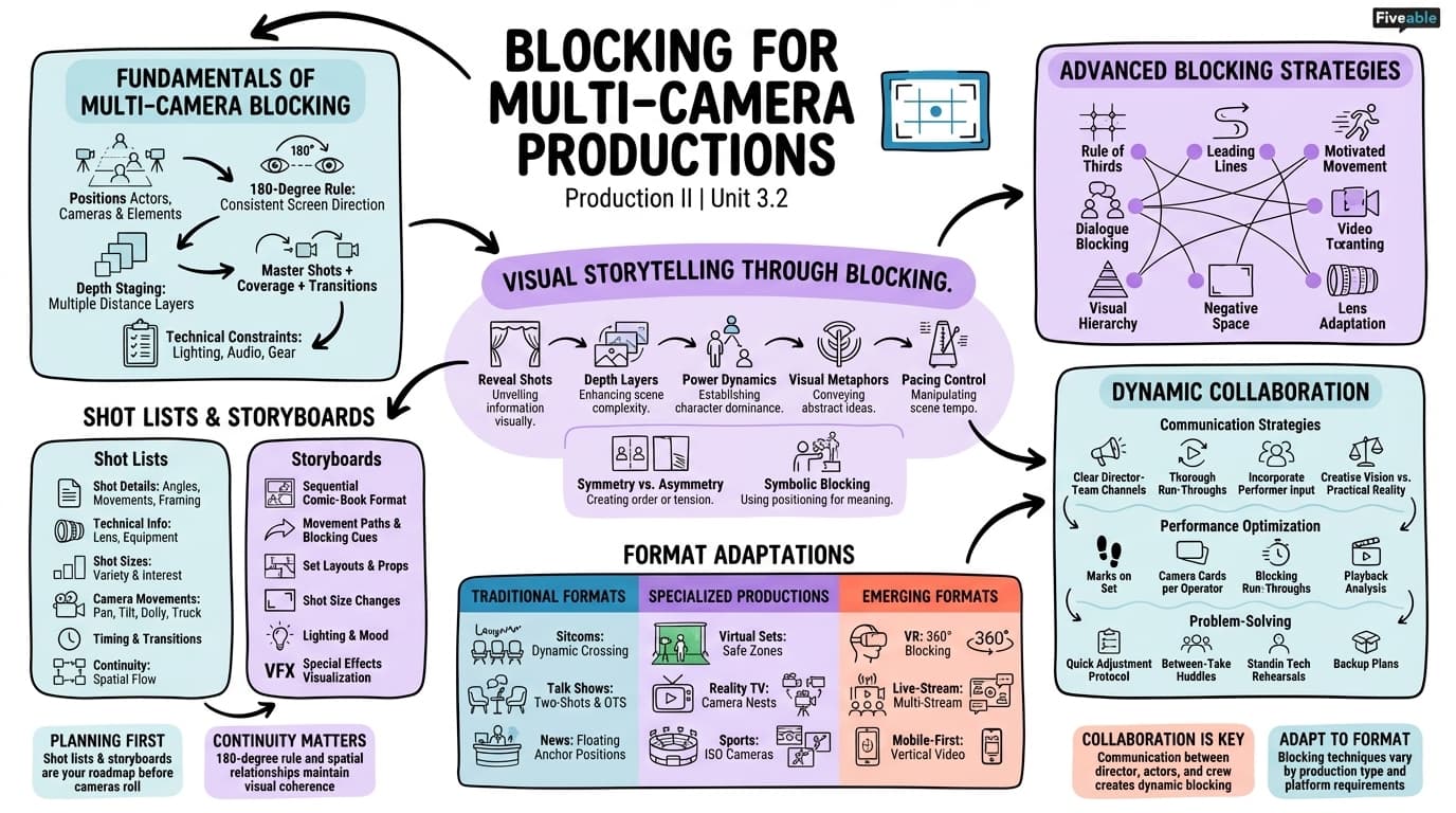 3.2 Blocking for Multi-Camera Productions - Production II - Unit 3 visual cheatsheet