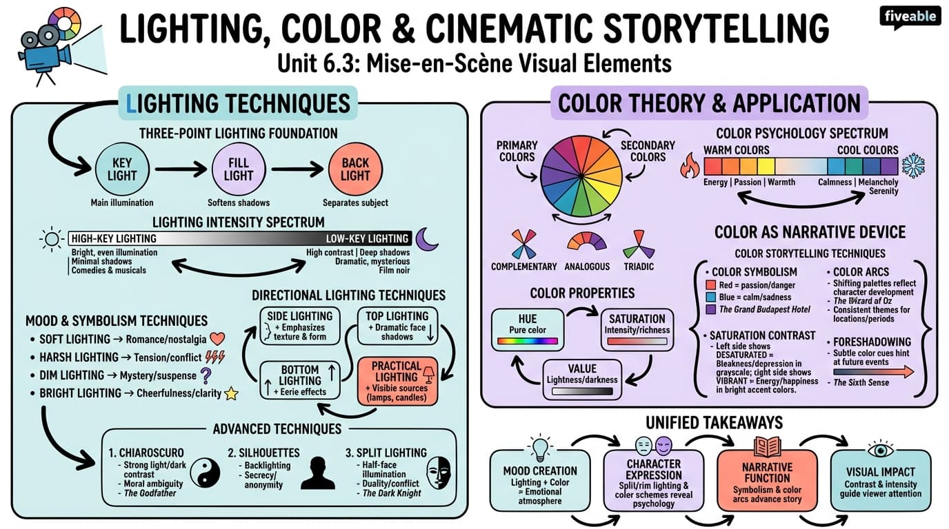 6.3 Lighting, color theory, and their expressive use in film - Intro to Film Theory - Unit 6 visual cheatsheet