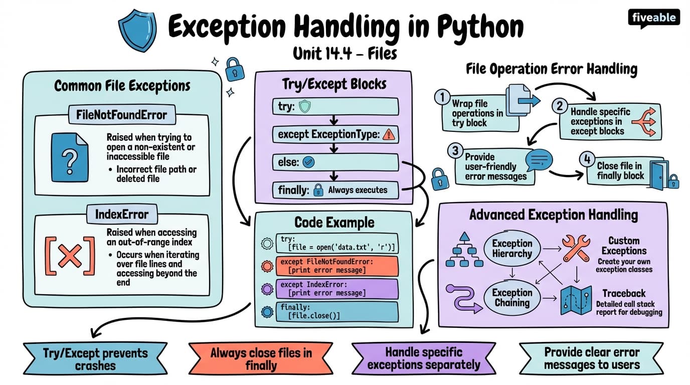 14.4 Handling exceptions - Intro to Python Programming - Unit 14 visual cheatsheet