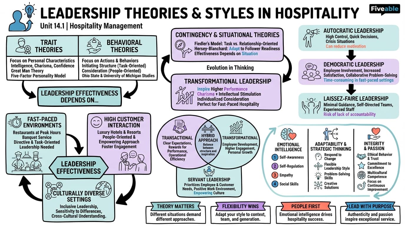 14.1 Leadership theories and styles in hospitality - Hospitality Management - Unit 14 visual cheatsheet