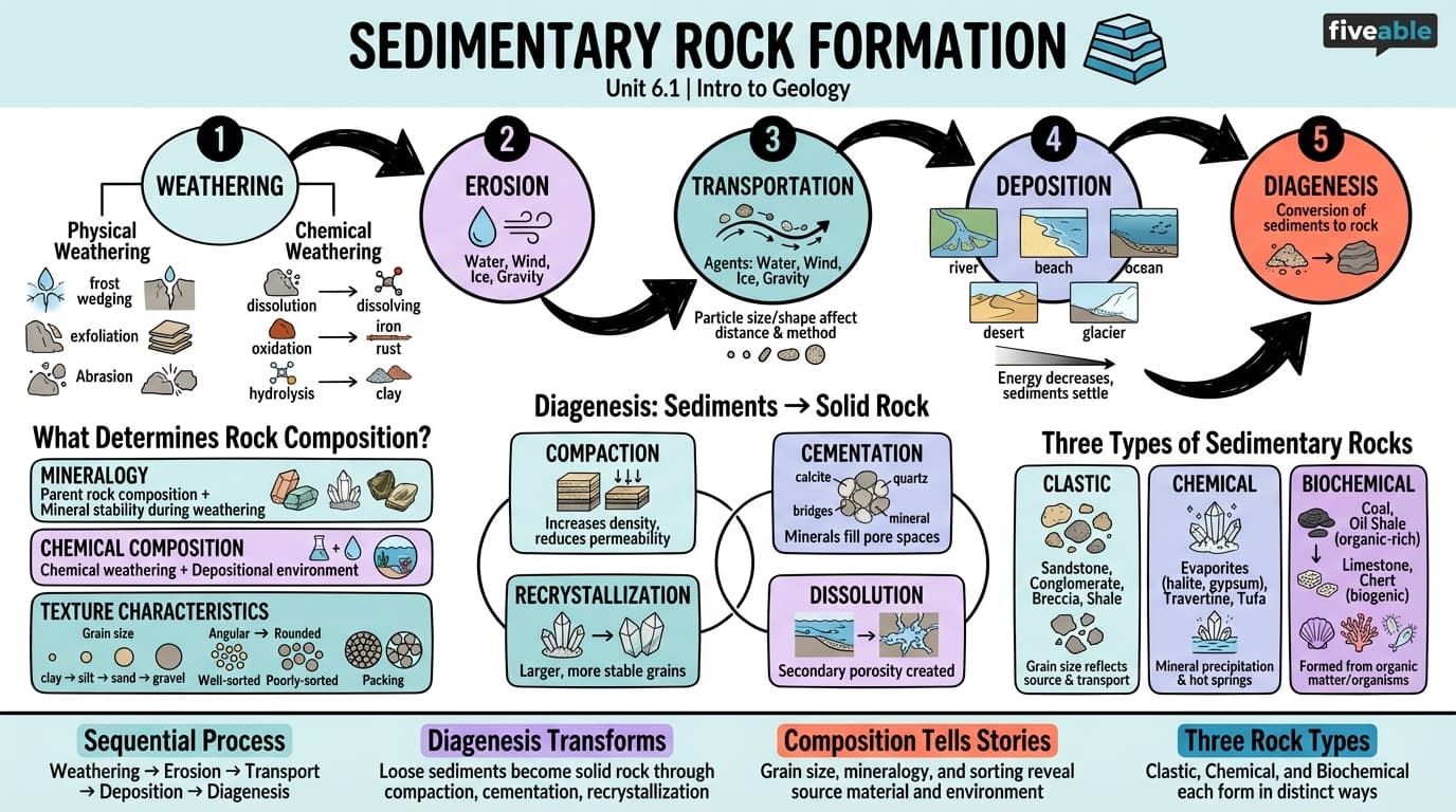 6.1 Sedimentary processes and rock formation - Intro to Geology - Unit 6 visual cheatsheet