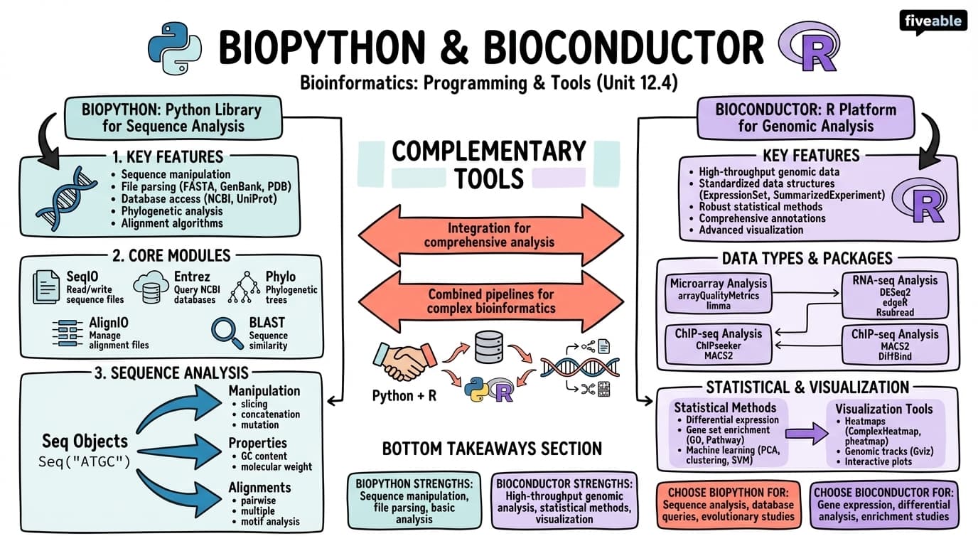 12.4 Biopython and Bioconductor - Bioinformatics - Unit 12 visual cheatsheet