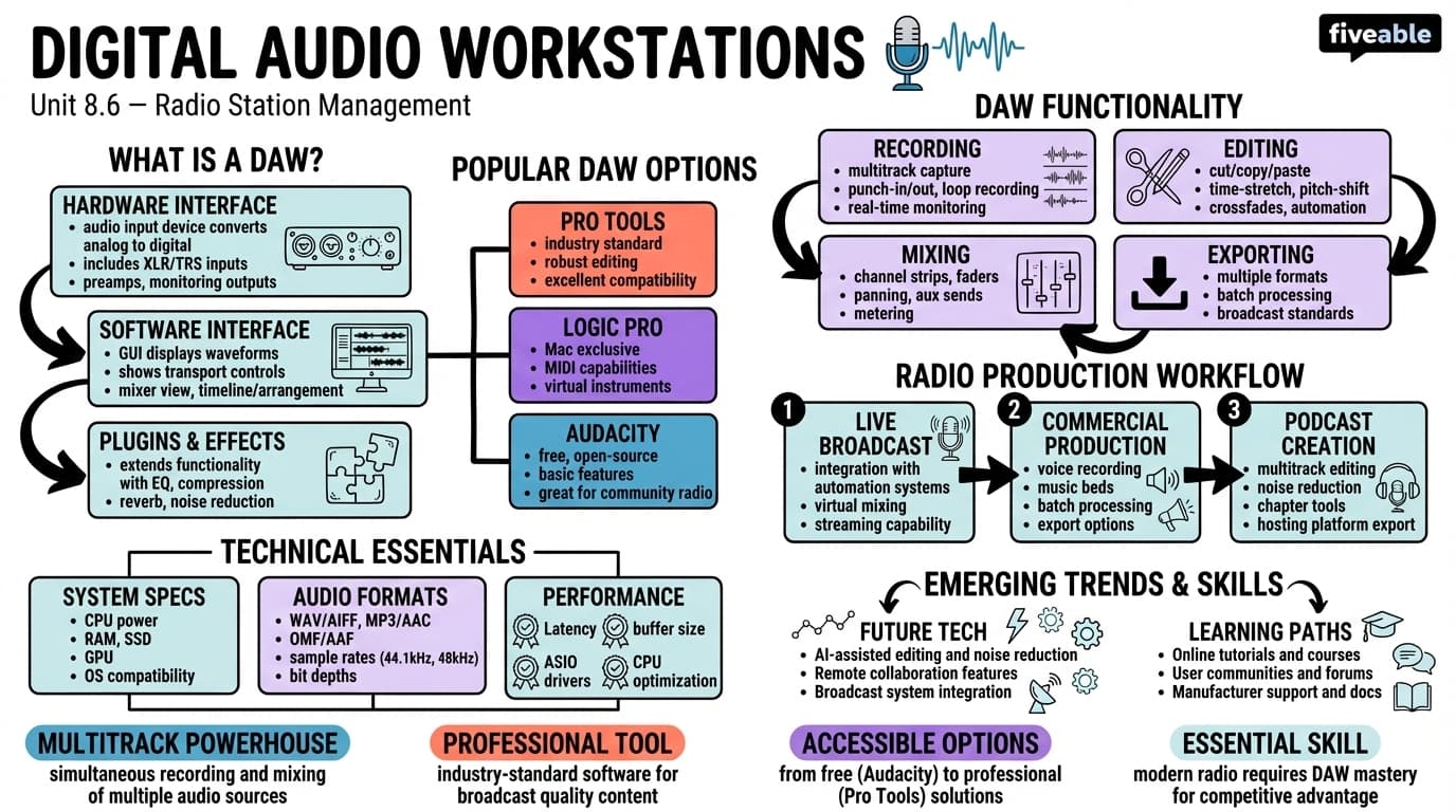8.6 Digital audio workstations - Radio Station Management - Unit 8 visual cheatsheet