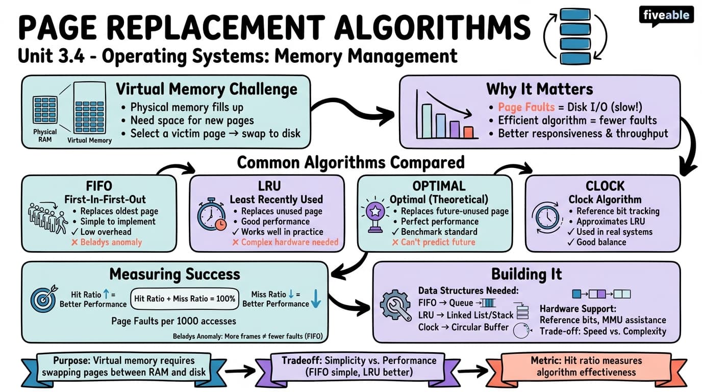 3.4 Page replacement algorithms - Operating Systems - Unit 3 visual cheatsheet