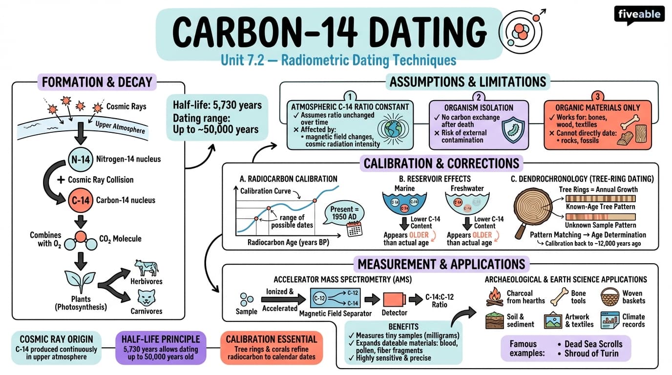 7.2 Carbon-14 dating and its applications - Radiochemistry - Unit 7 visual cheatsheet