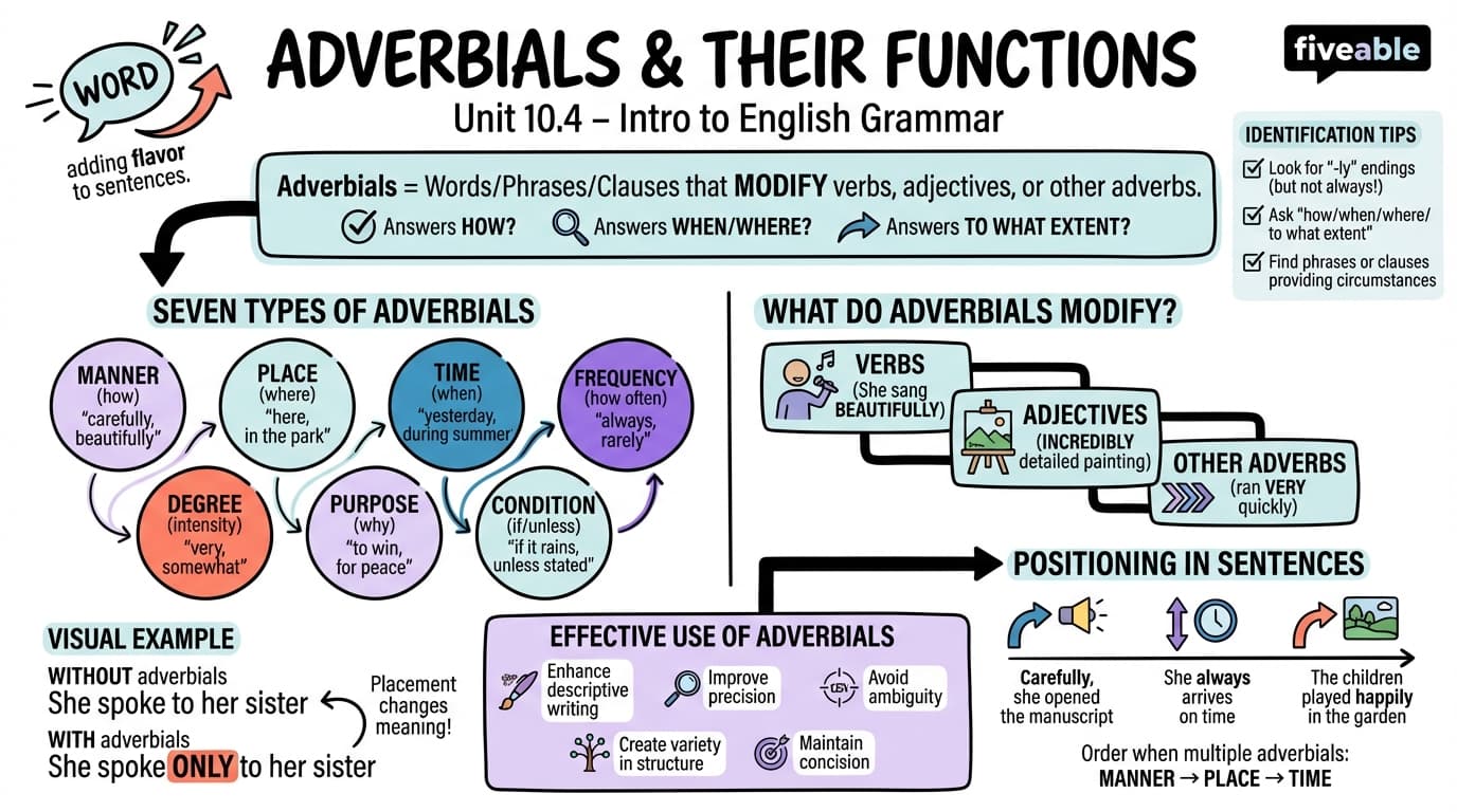 10.4 Adverbials and their functions - Intro to English Grammar - Unit 10 visual cheatsheet