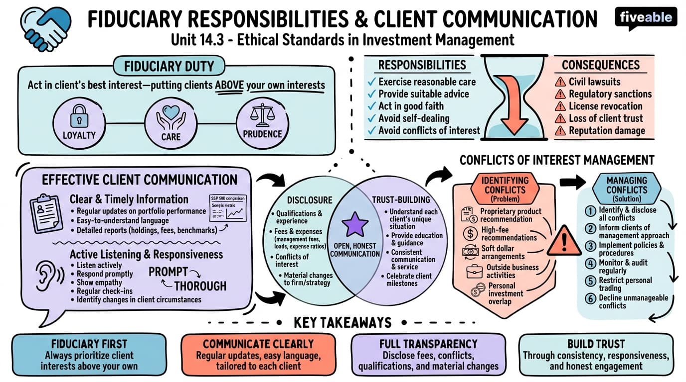 14.3 Fiduciary Responsibilities and Client Communication - Intro to Investments - Unit 14 visual cheatsheet