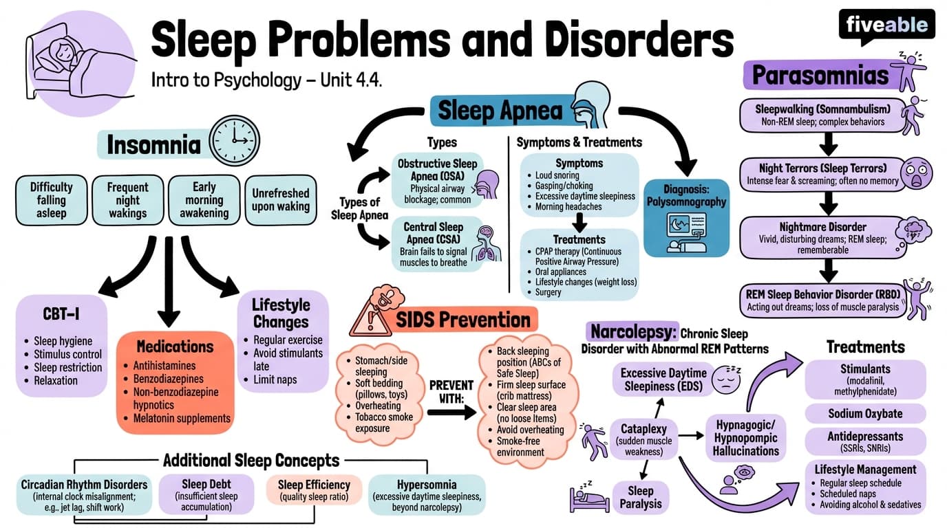 4.4 Sleep Problems and Disorders - Intro to Psychology - Unit 4 visual cheatsheet