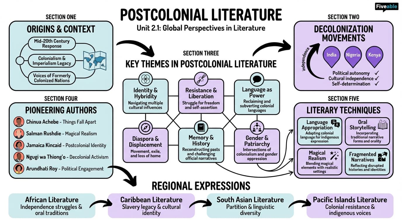 2.1 Postcolonial literature - Intro to Contemporary Literature - Unit 2 visual cheatsheet