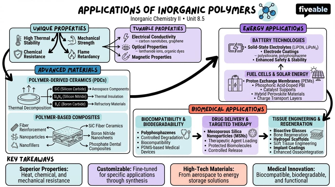 8.5 Applications of Inorganic Polymers - Inorganic Chemistry II - Unit 8 visual cheatsheet