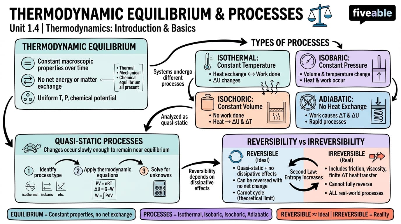 1.4 Thermodynamic equilibrium and processes - Thermodynamics - Unit 1 visual cheatsheet