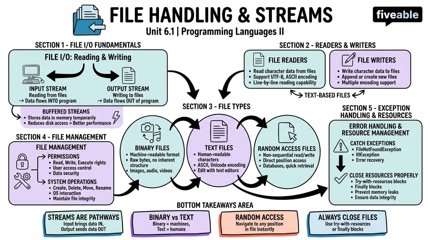 6.1 File Handling and Streams - Programming Languages and Techniques II - Unit 6 visual cheatsheet