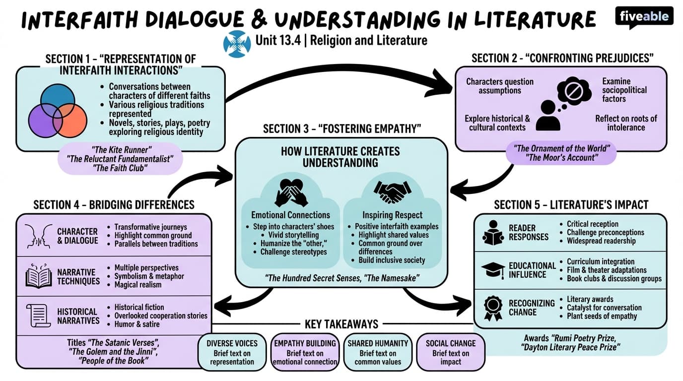 13.4 Interfaith Dialogue and Understanding in Literature - Religion and Literature - Unit 13 visual cheatsheet
