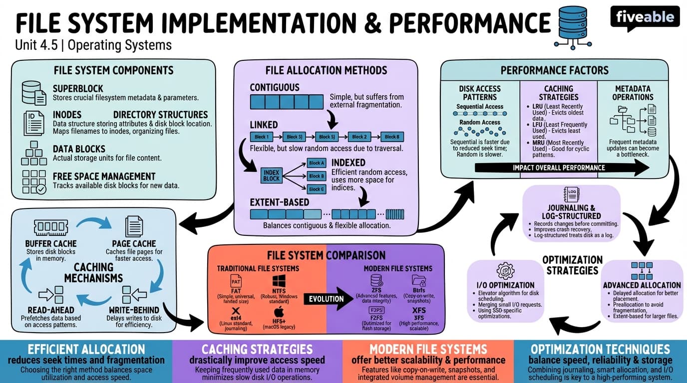 4.5 File system implementation and performance - Operating Systems - Unit 4 visual cheatsheet