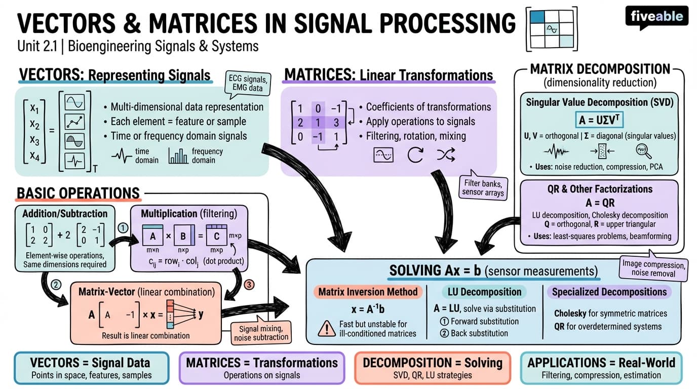 2.1 Vectors and matrices in signal processing - Bioengineering Signals and Systems - Unit 2 visual cheatsheet
