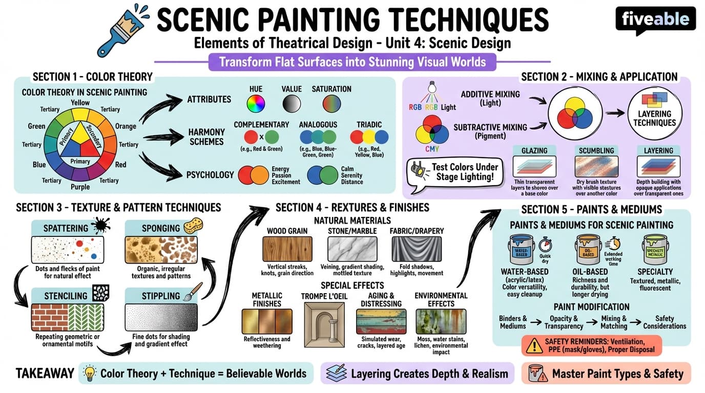 4.3 Scenic Painting Techniques - Elements of Theatrical Design - Unit 4 visual cheatsheet