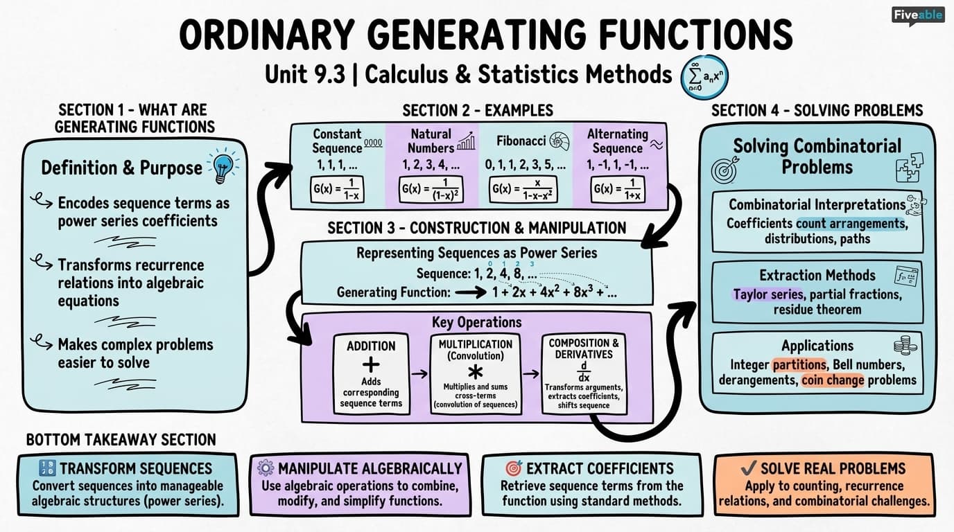 9.3 Ordinary Generating Functions - Calculus and Statistics Methods - Unit 9 visual cheatsheet