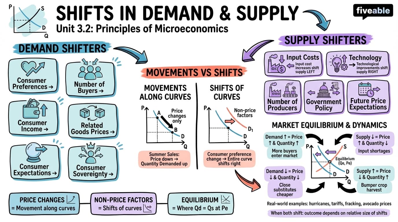 3.2 Shifts in Demand and Supply for Goods and Services - Principles of Microeconomics - Unit 3 visual cheatsheet