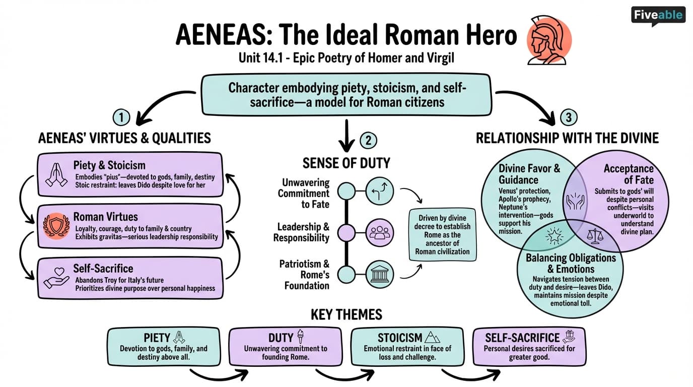 14.1 Aeneas as the ideal Roman: character analysis - Epic Poetry of Homer and Virgil - Unit 14 visual cheatsheet