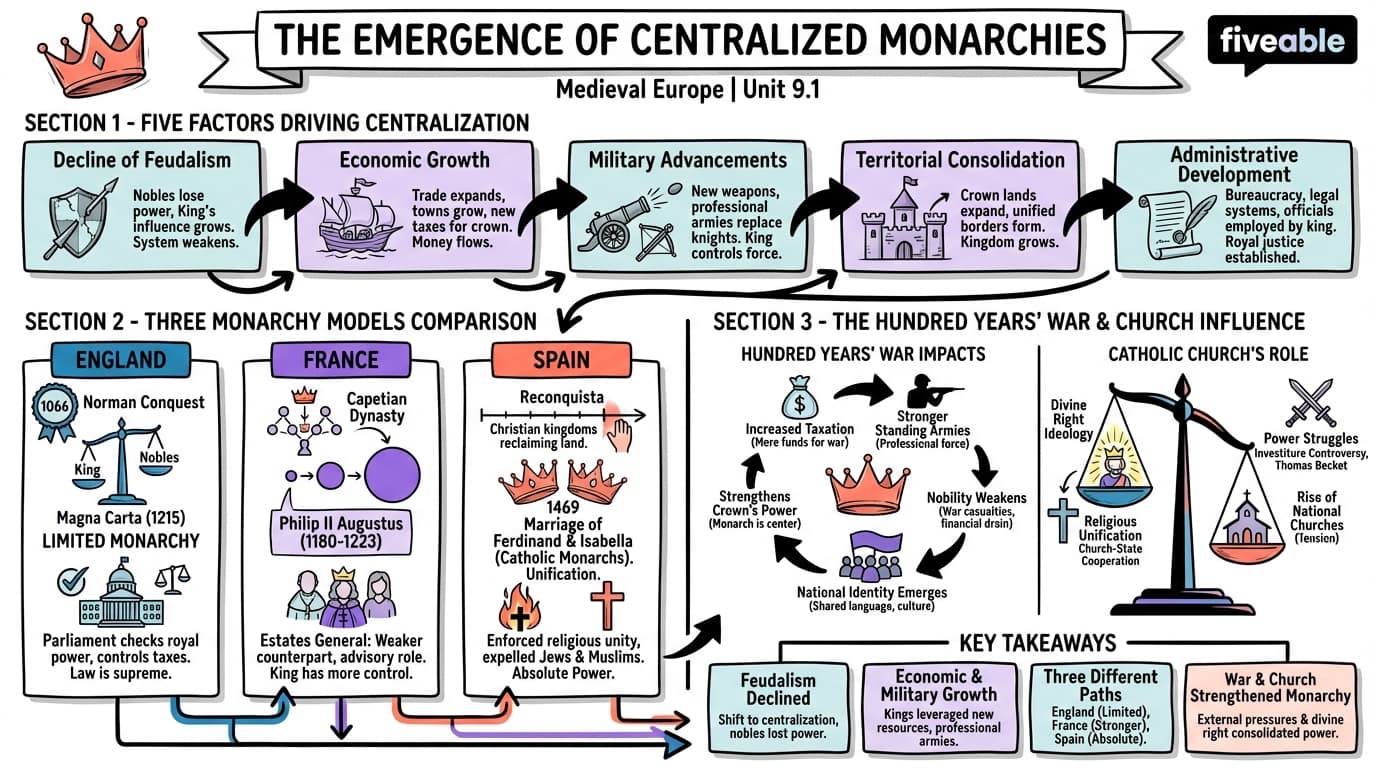 9.1 The emergence of centralized monarchies - The Middle Ages - Unit 9 visual cheatsheet