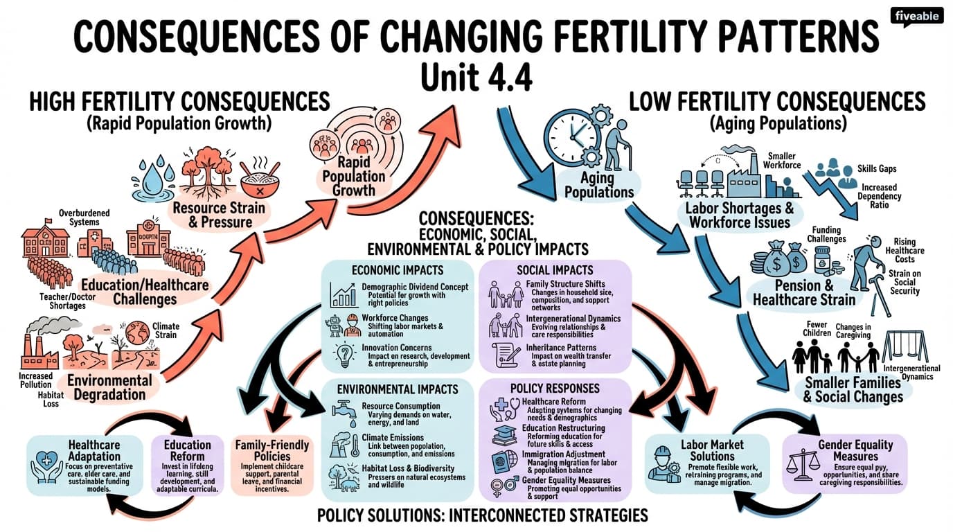 4.4 Consequences of changing fertility patterns - Population and Society - Unit 4 visual cheatsheet