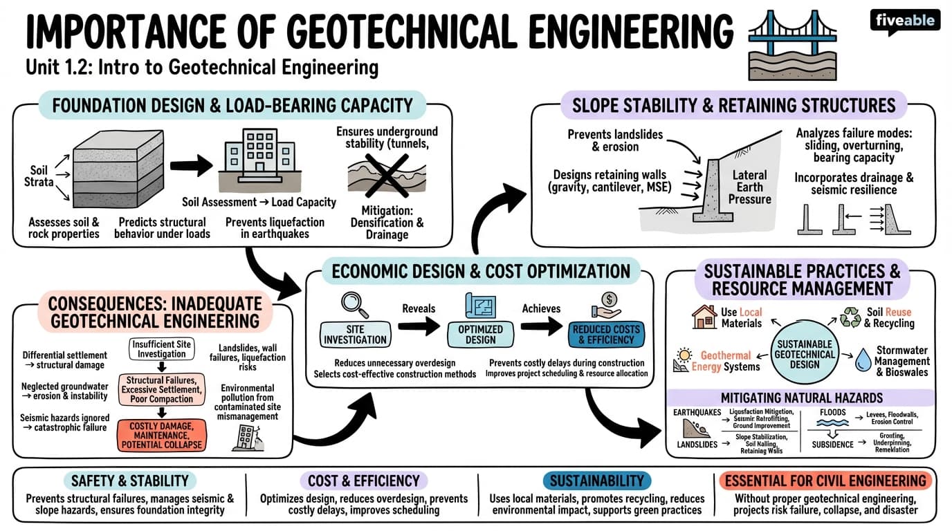 1.2 Importance of geotechnical engineering in civil engineering projects - Intro to Geotechnical Science - Unit 1 visual cheatsheet