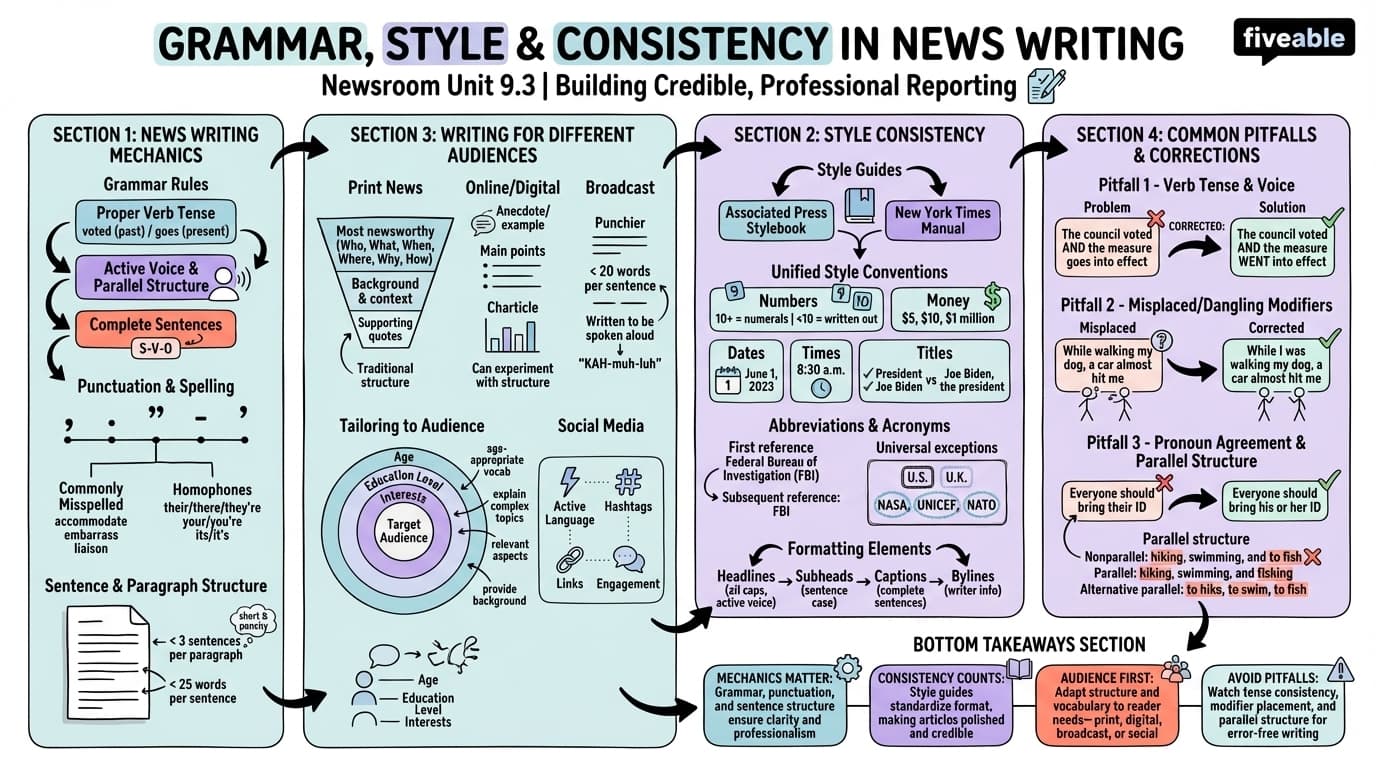 9.3 Grammar, style, and consistency in news writing - Newsroom - Unit 9 visual cheatsheet