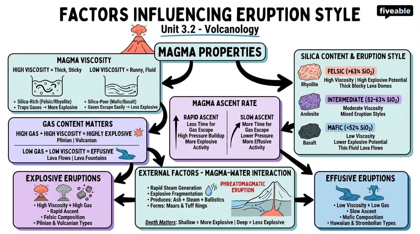 3.2 Factors Influencing Eruption Style - Volcanology - Unit 3 visual cheatsheet