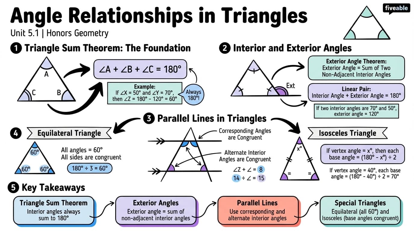 5.1 Angle relationships in triangles - Honors Geometry - Unit 5 visual cheatsheet