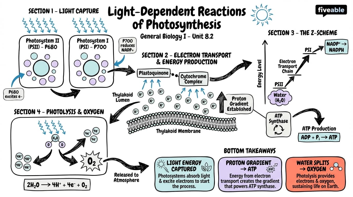 8.2 The Light-Dependent Reactions of Photosynthesis - General Biology I - Unit 8 visual cheatsheet