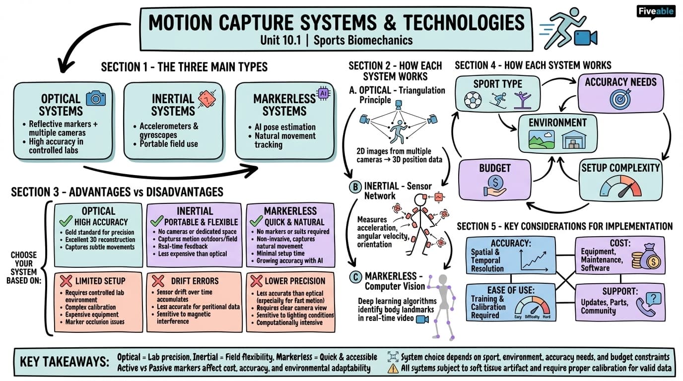 10.1 Motion capture systems and technologies - Sports Biomechanics - Unit 10 visual cheatsheet