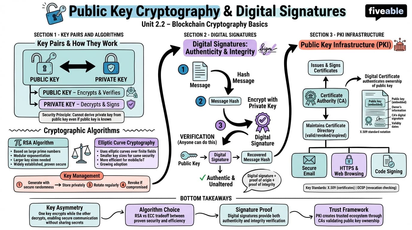 2.2 Public Key Cryptography and Digital Signatures - Blockchain and Cryptocurrency - Unit 2 visual cheatsheet