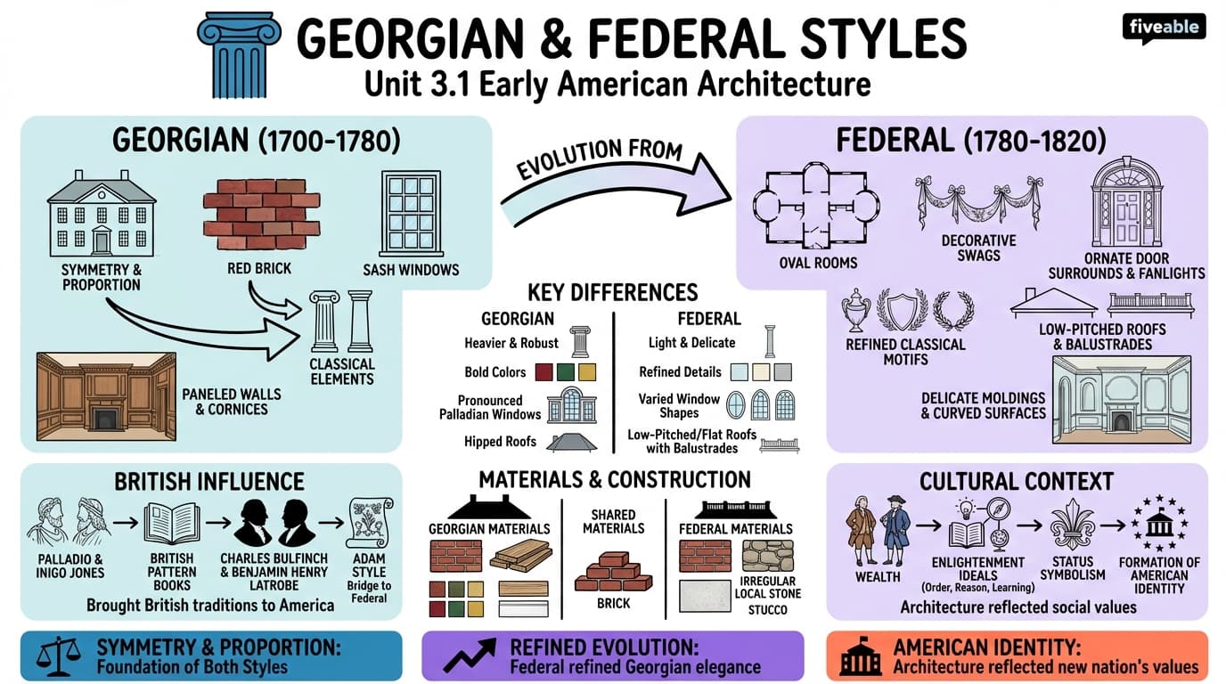 3.1 Georgian and Federal styles - American Architecture - Unit 3 visual cheatsheet