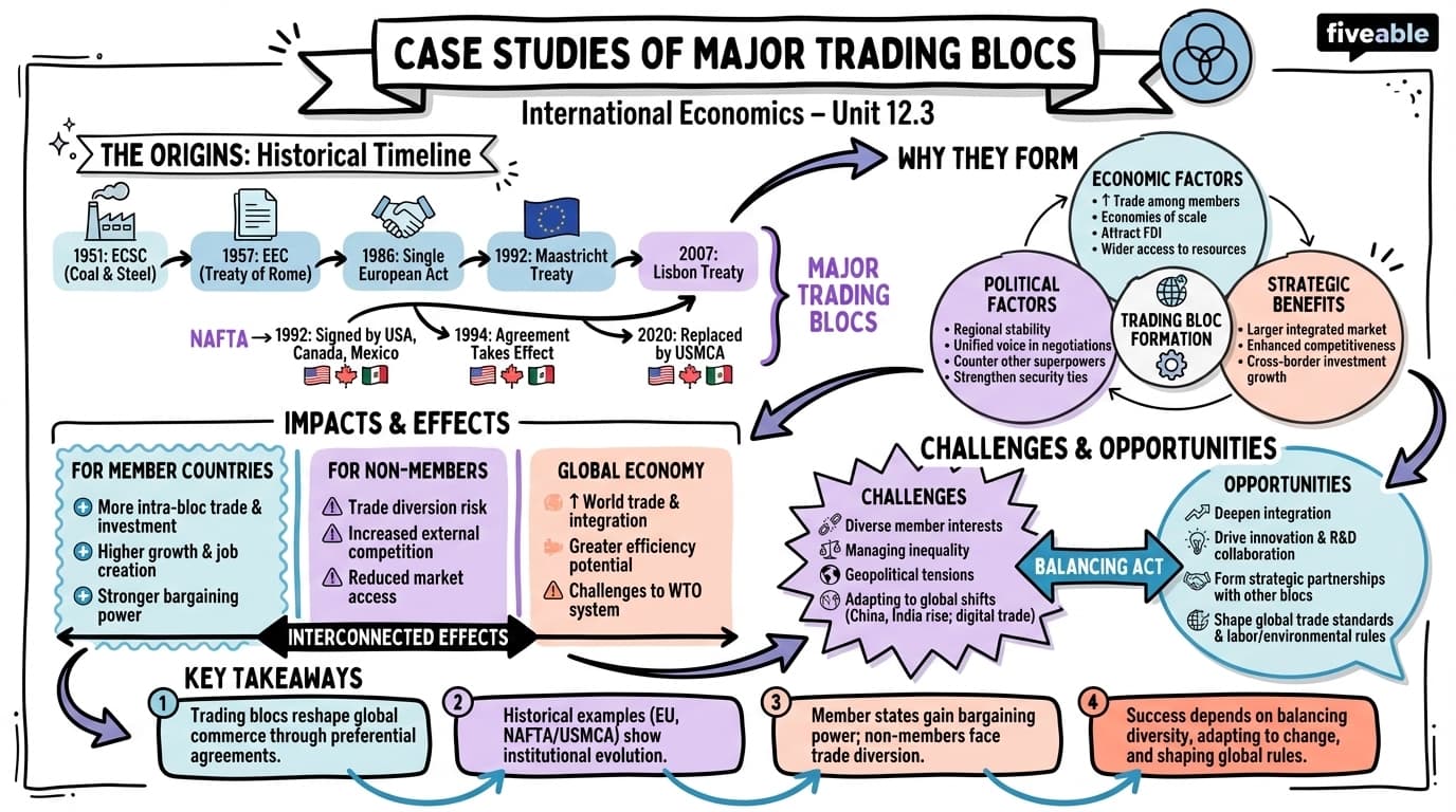 12.3 Case studies of major trading blocs (e.g., EU, NAFTA) - International Economics - Unit 12 visual cheatsheet