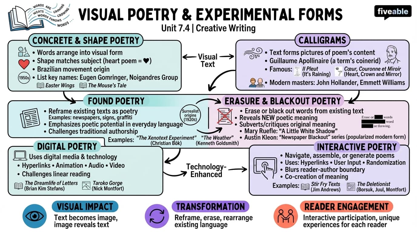 7.4 Visual Poetry and Experimental Forms - Intro to Creative Writing - Unit 7 visual cheatsheet