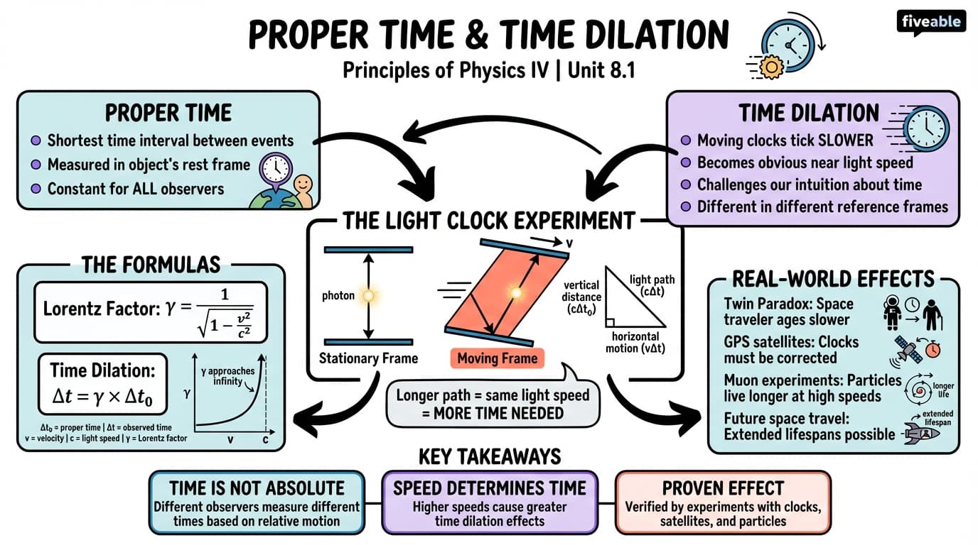 8.1 Proper time and time dilation - Principles of Physics IV - Unit 8 visual cheatsheet