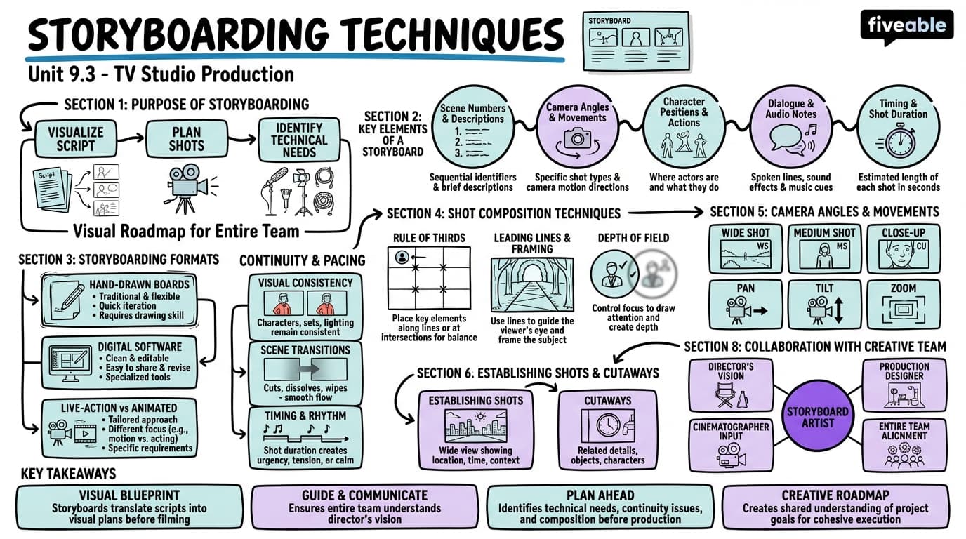 9.3 Storyboarding techniques - TV Studio Production - Unit 9 visual cheatsheet